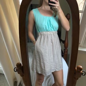 Francesca's aqua and tan dress